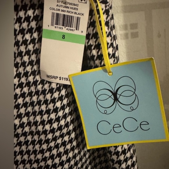 New~CeCe Black and White Houndstooth Mini Dress - Picture 5 of 7